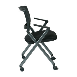 FlexBack Nesting Chair with Breathable Mesh Back and Black Fabric Seat in Titanium EPD Finish Frame, 2-Pack