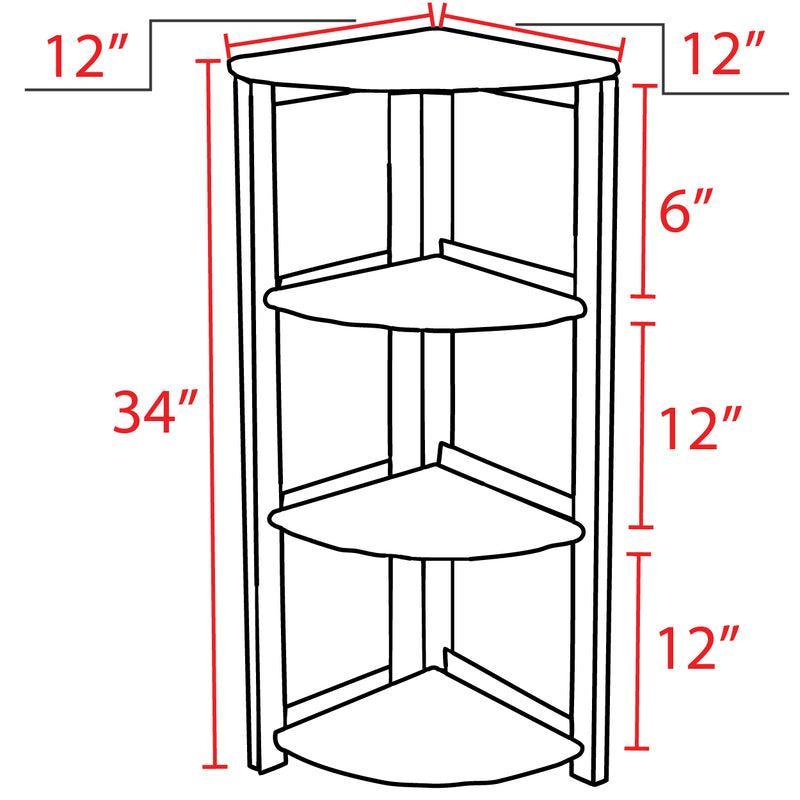 Flip Flop 3-Shelf Corner Folding Bookcase, 12" W x 12" D x 34" H