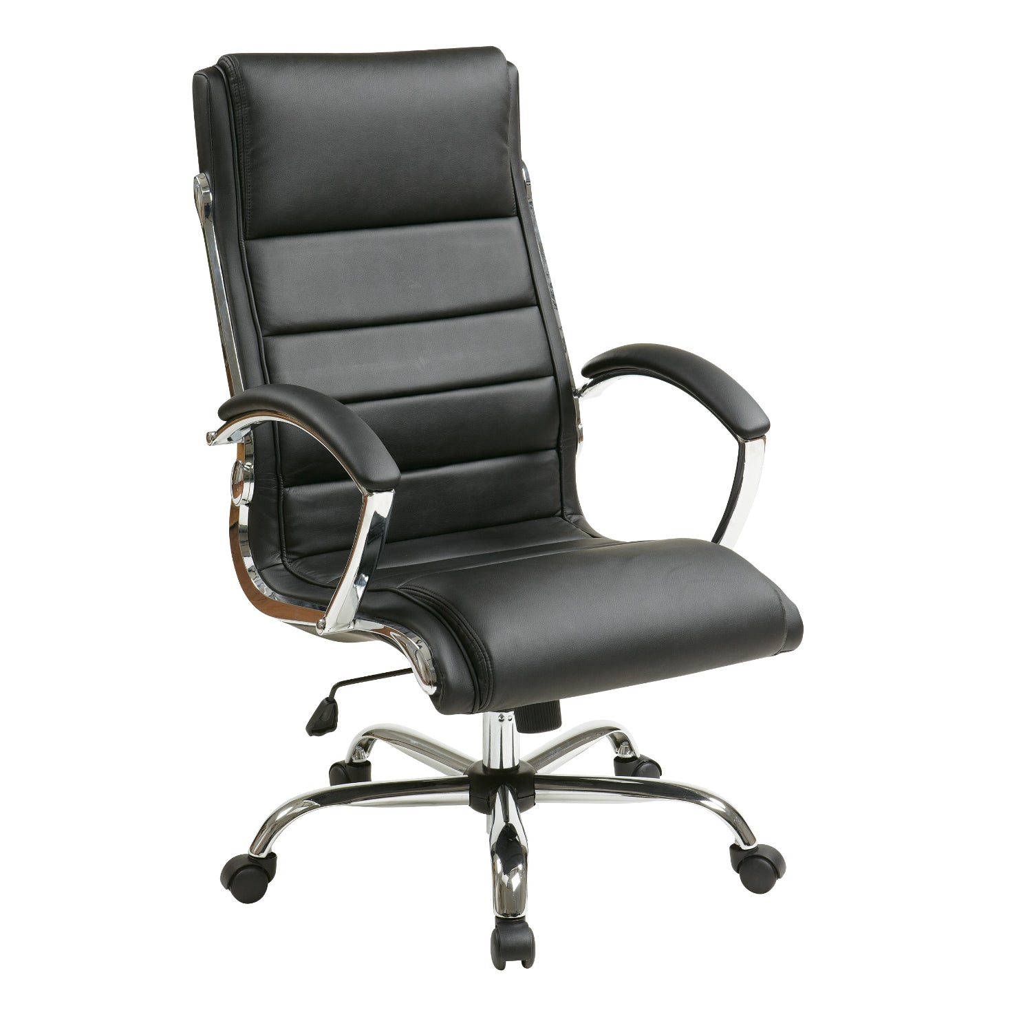 Executive Faux Leather Chair with Padded Arms and Chrome Finish Base
