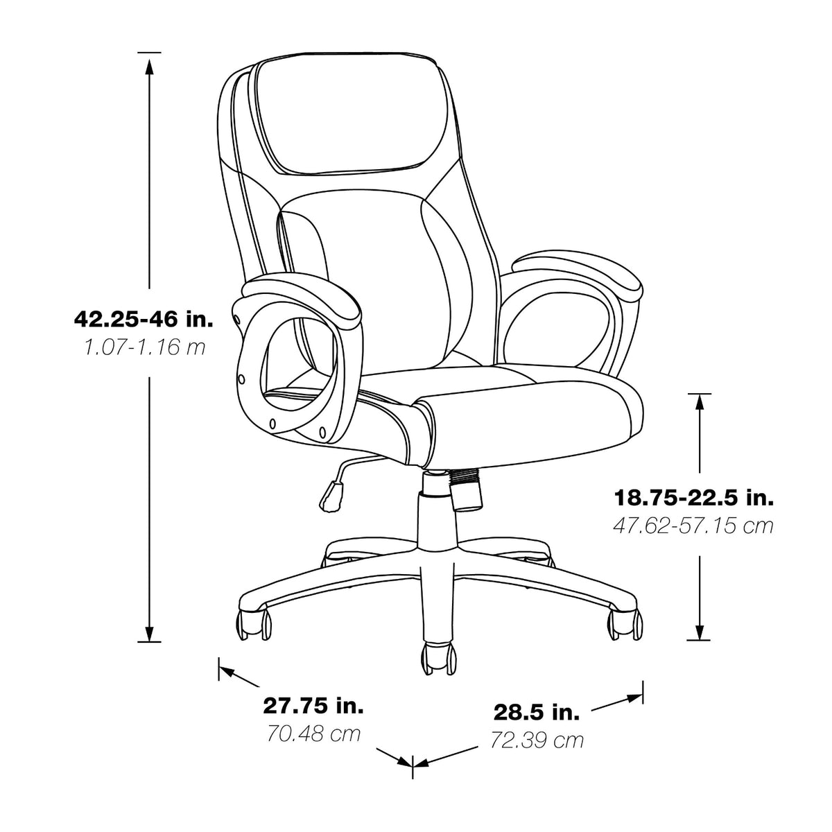 Faux Leather Manager’s Chair with Padded Arms and Black Nylon Base