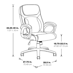 Faux Leather Manager’s Chair with Padded Arms and Black Nylon Base