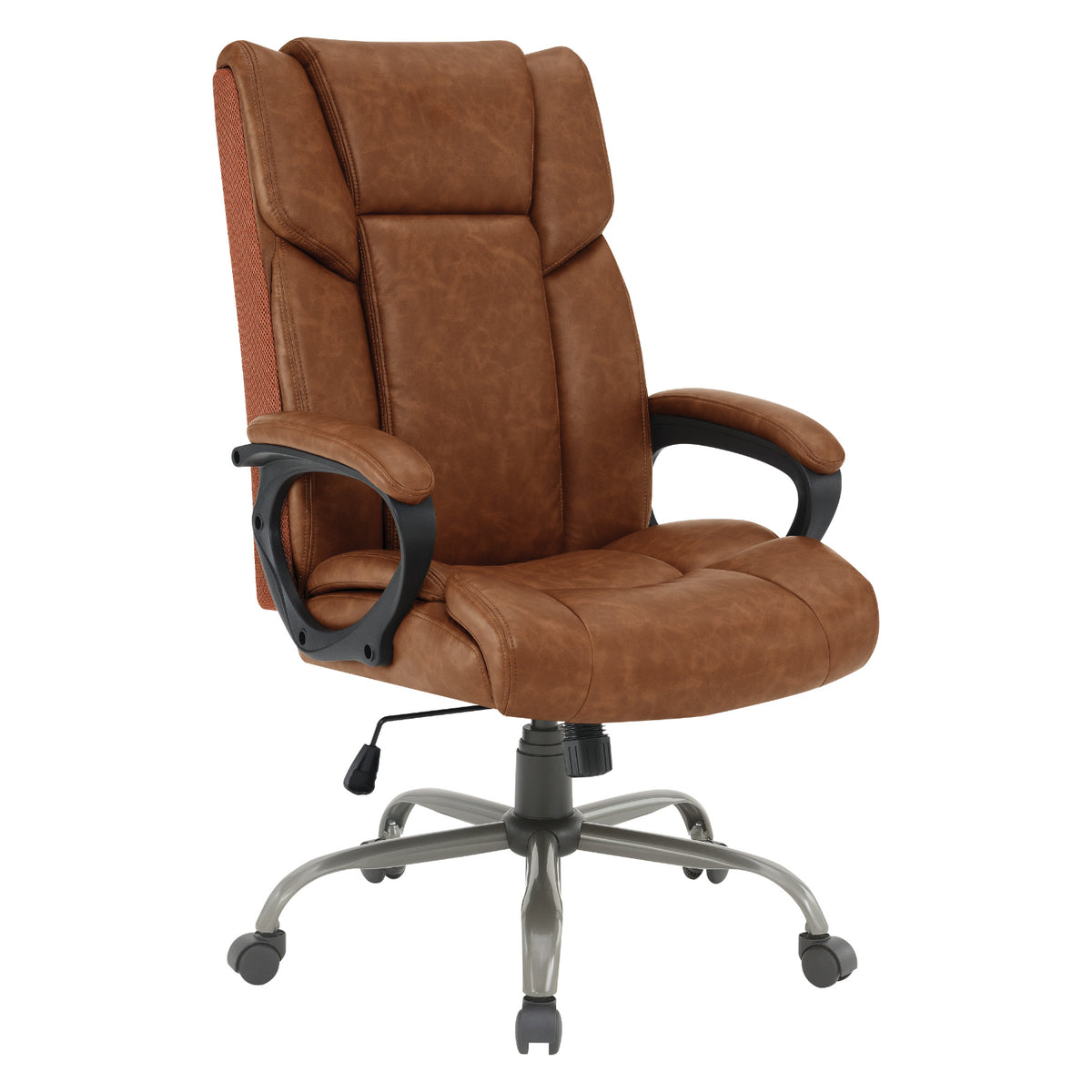 High-Back Faux Leather Executive Chair with Padded Arms and Titanium Metal Base