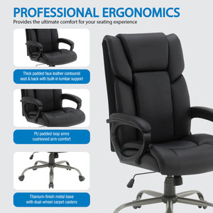 High-Back Faux Leather Executive Chair with Padded Arms and Titanium Metal Base