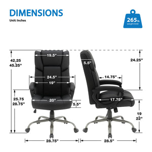 High-Back Faux Leather Executive Chair with Padded Arms and Titanium Metal Base