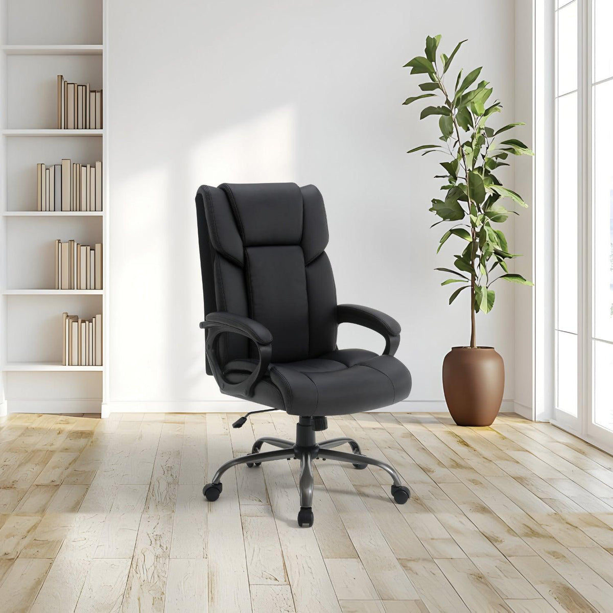 High-Back Faux Leather Executive Chair with Padded Arms and Titanium Metal Base