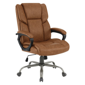 Mid-Back Faux Leather Executive Chair with Padded Arms and Titanium Metal Base