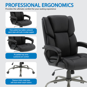 Mid-Back Faux Leather Executive Chair with Padded Arms and Titanium Metal Base