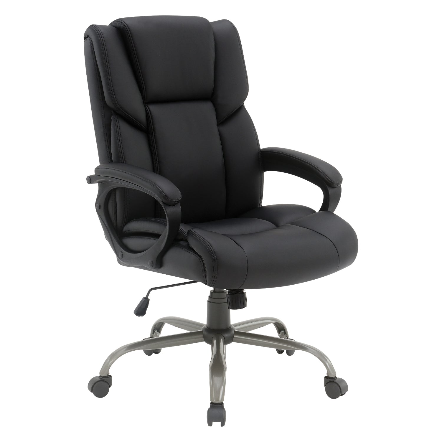 Mid-Back Faux Leather Executive Chair with Padded Arms and Titanium Metal Base