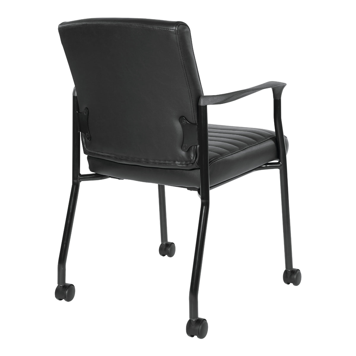 Low-Back Faux Leather Guest Chair with Casters, Black Finish Frame
