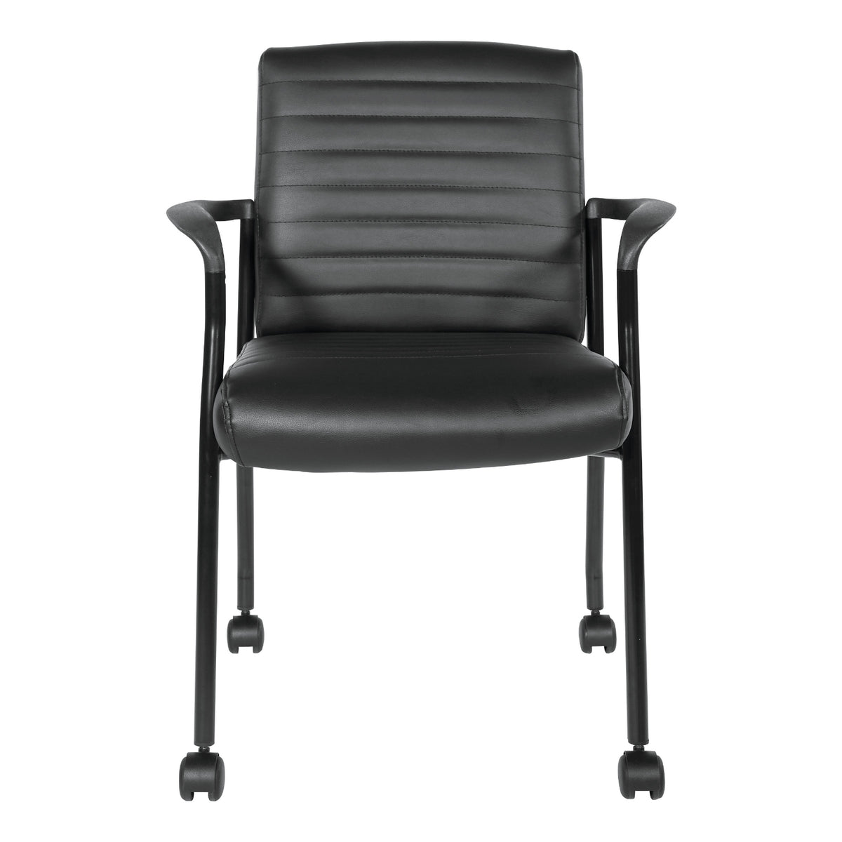 Low-Back Faux Leather Guest Chair with Casters, Black Finish Frame