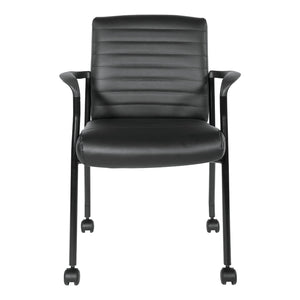 Low-Back Faux Leather Guest Chair with Casters, Black Finish Frame