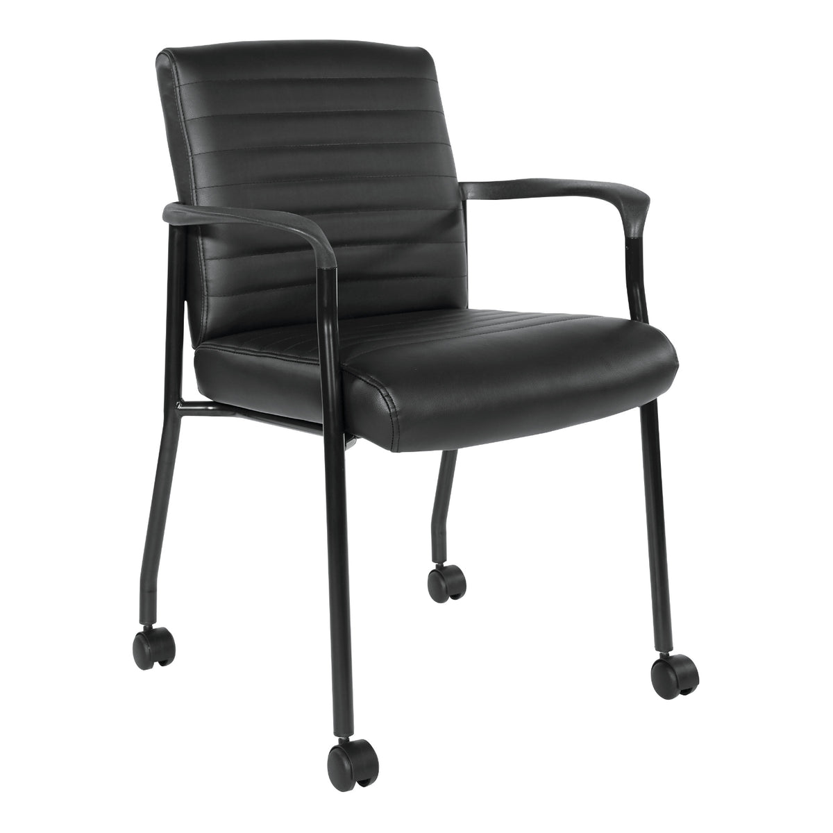 Low-Back Faux Leather Guest Chair with Casters, Black Finish Frame