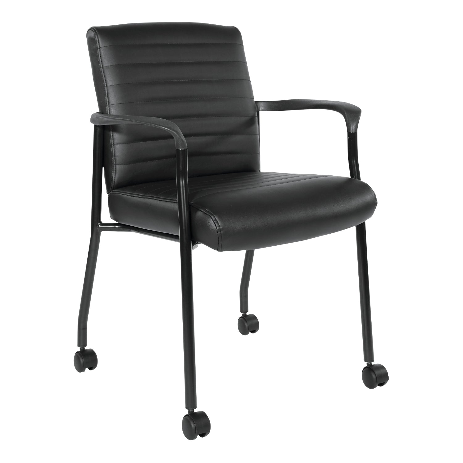 Low-Back Faux Leather Guest Chair with Casters, Black Finish Frame