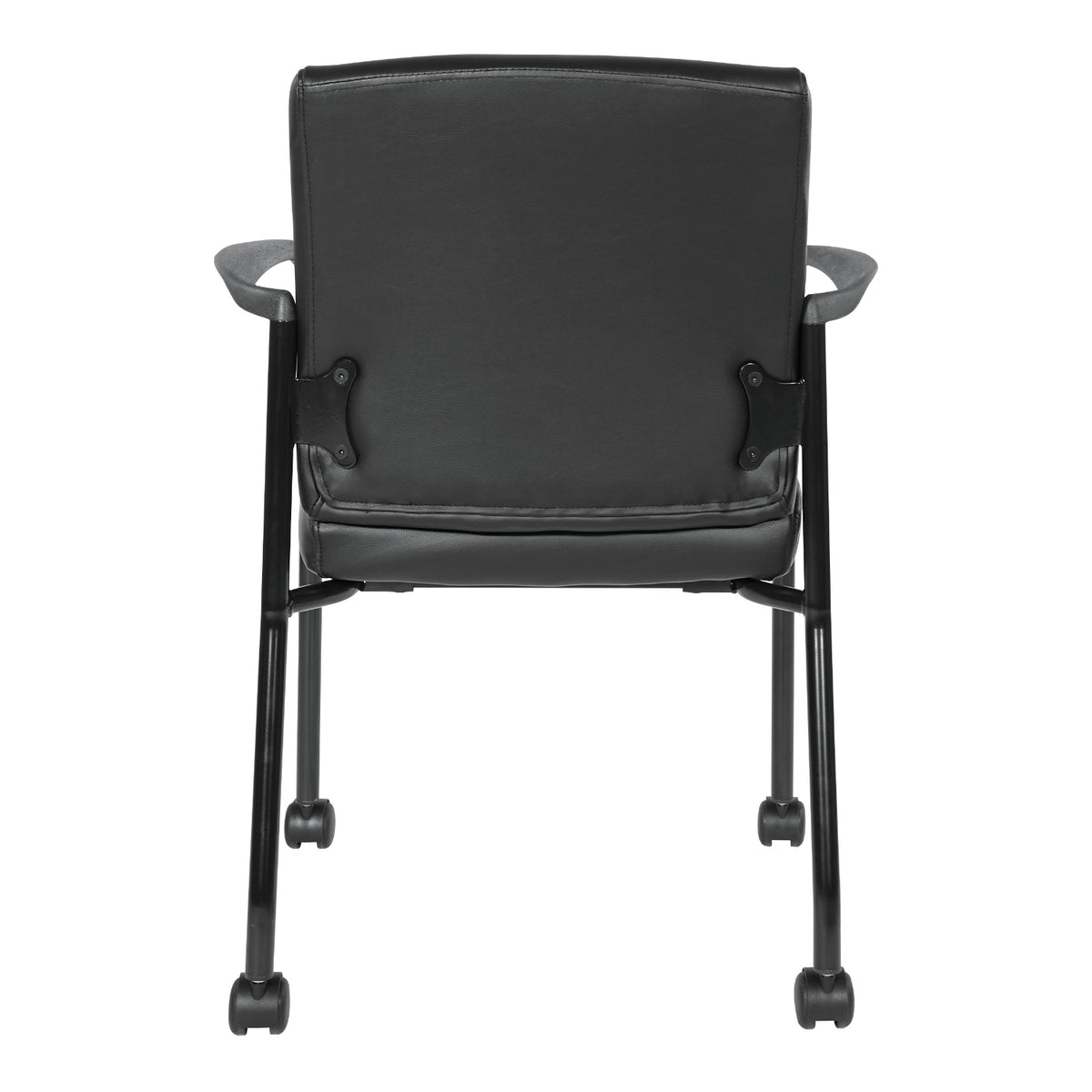 Low-Back Faux Leather Guest Chair with Casters, Black Finish Frame