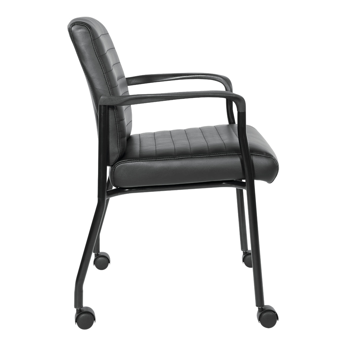 Low-Back Faux Leather Guest Chair with Casters, Black Finish Frame