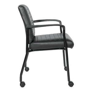 Low-Back Faux Leather Guest Chair with Casters, Black Finish Frame