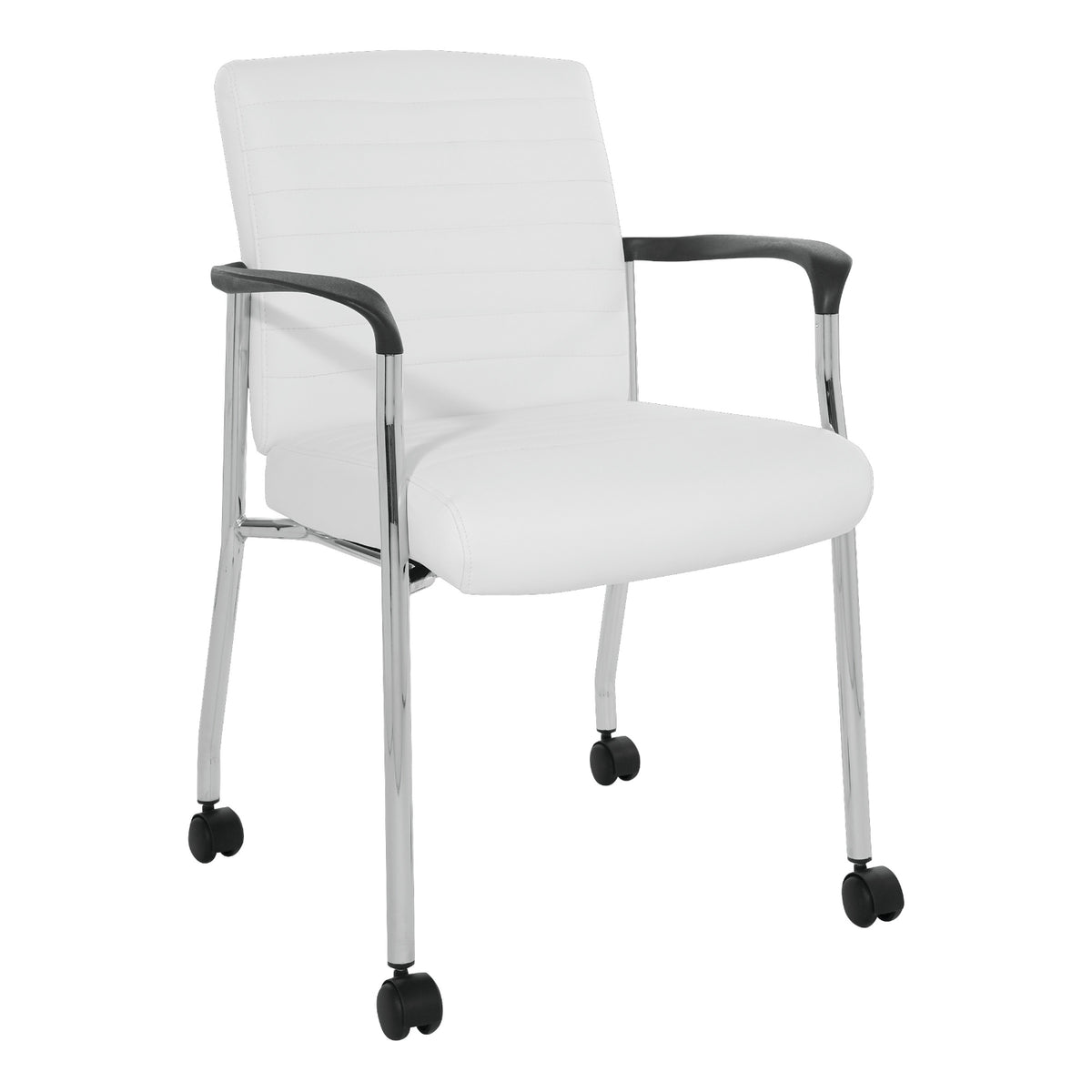 Low-Back Faux Leather Guest Chair with Casters, Chrome Finish Frame