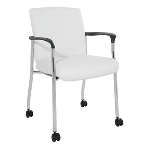 Low-Back Faux Leather Guest Chair with Casters, Chrome Finish Frame