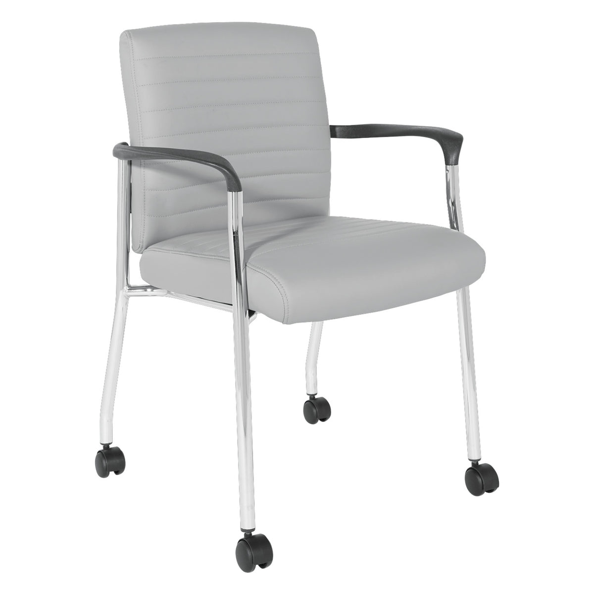 Low-Back Faux Leather Guest Chair with Casters, Chrome Finish Frame