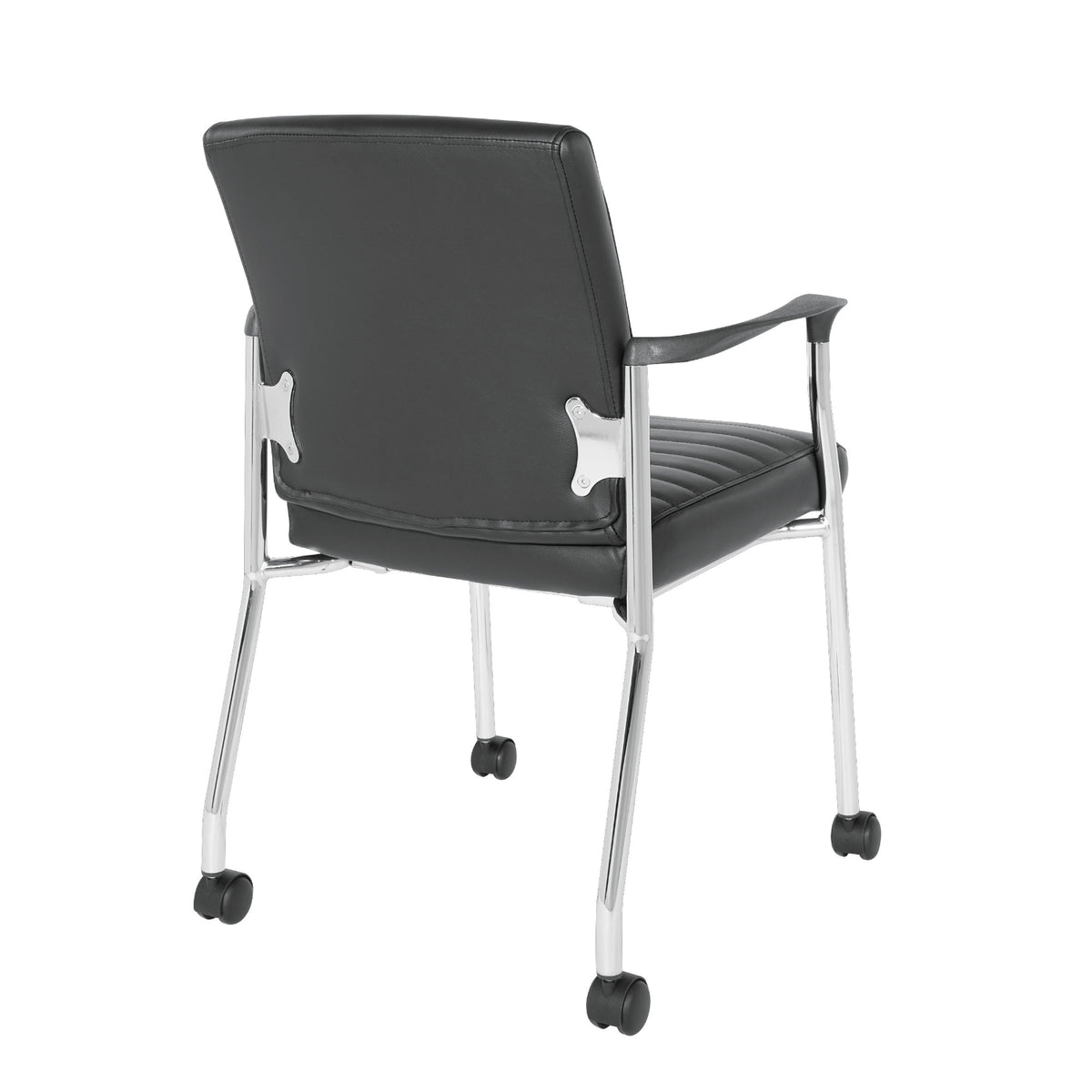 Low-Back Faux Leather Guest Chair with Casters, Chrome Finish Frame
