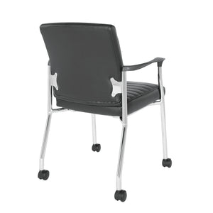 Low-Back Faux Leather Guest Chair with Casters, Chrome Finish Frame