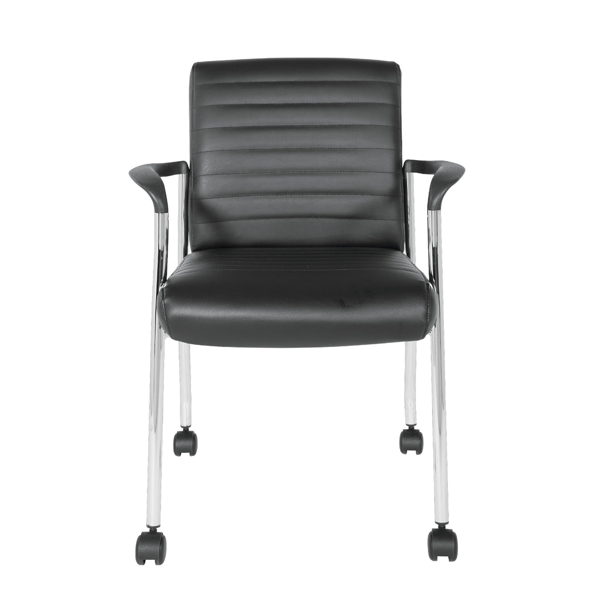 Low-Back Faux Leather Guest Chair with Casters, Chrome Finish Frame