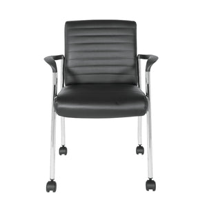 Low-Back Faux Leather Guest Chair with Casters, Chrome Finish Frame