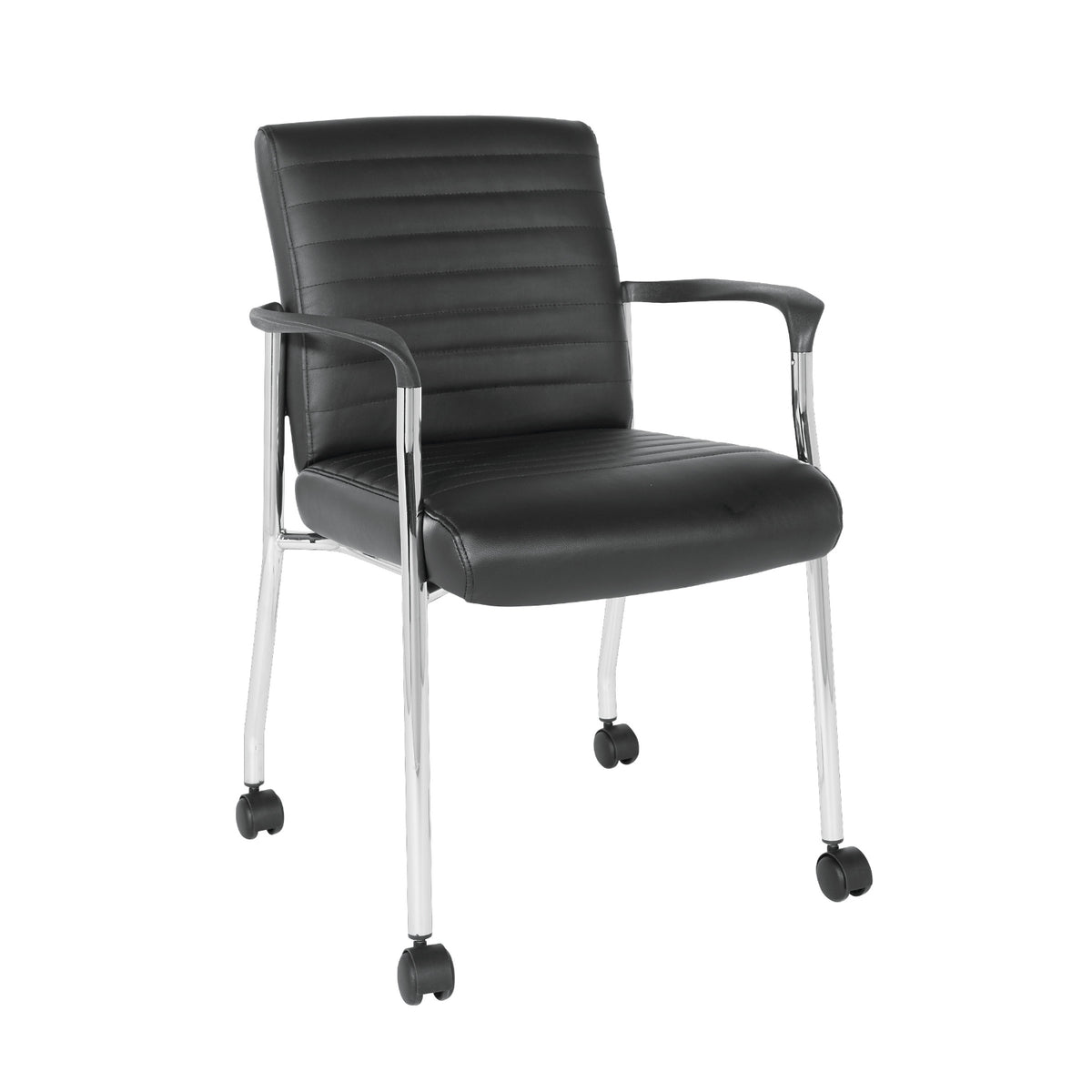 Low-Back Faux Leather Guest Chair with Casters, Chrome Finish Frame
