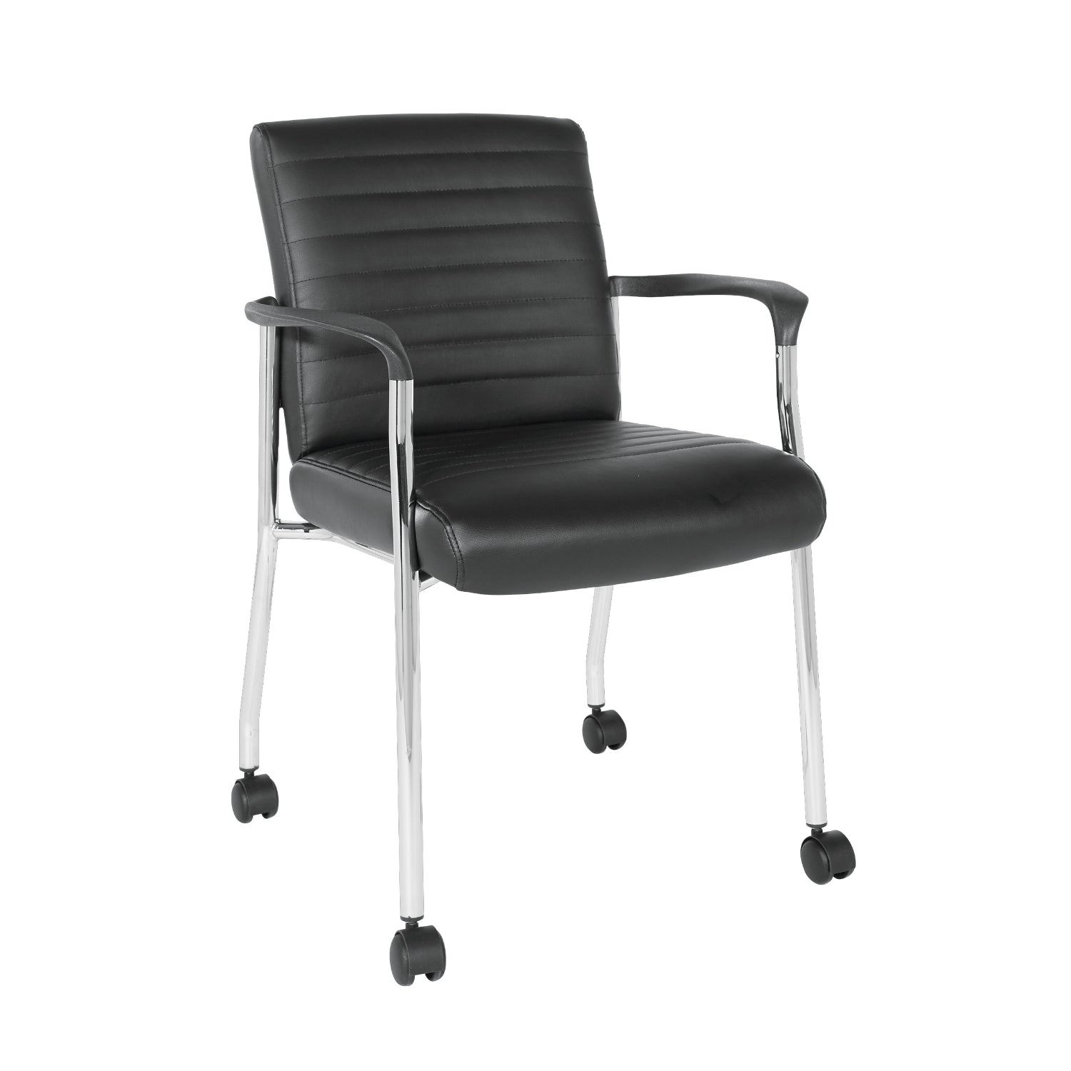 Low-Back Faux Leather Guest Chair with Casters, Chrome Finish Frame