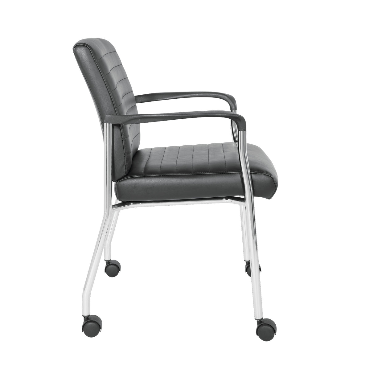 Low-Back Faux Leather Guest Chair with Casters, Chrome Finish Frame