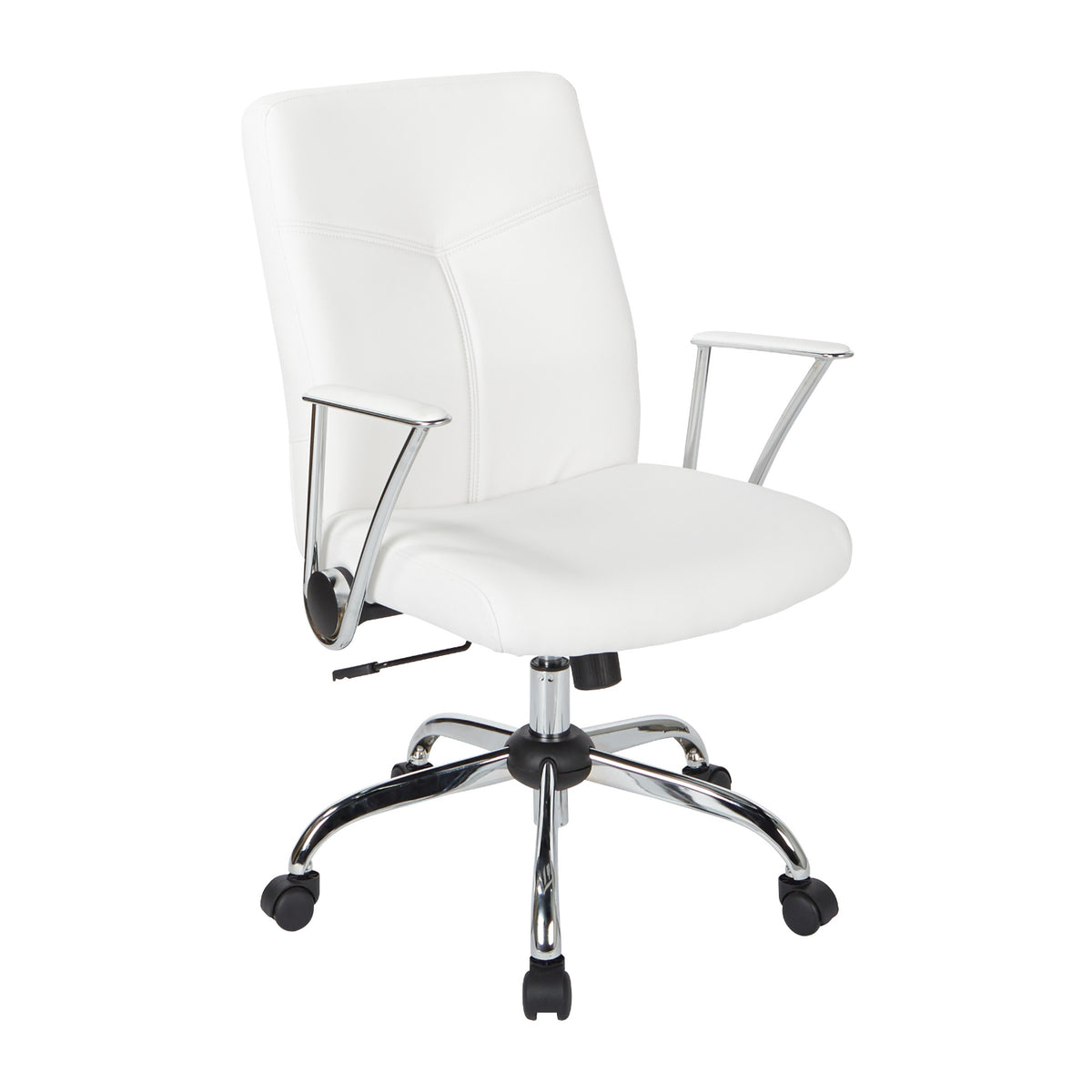 Faux Leather Chair with Padded Flip Arms and Chrome Finish Base