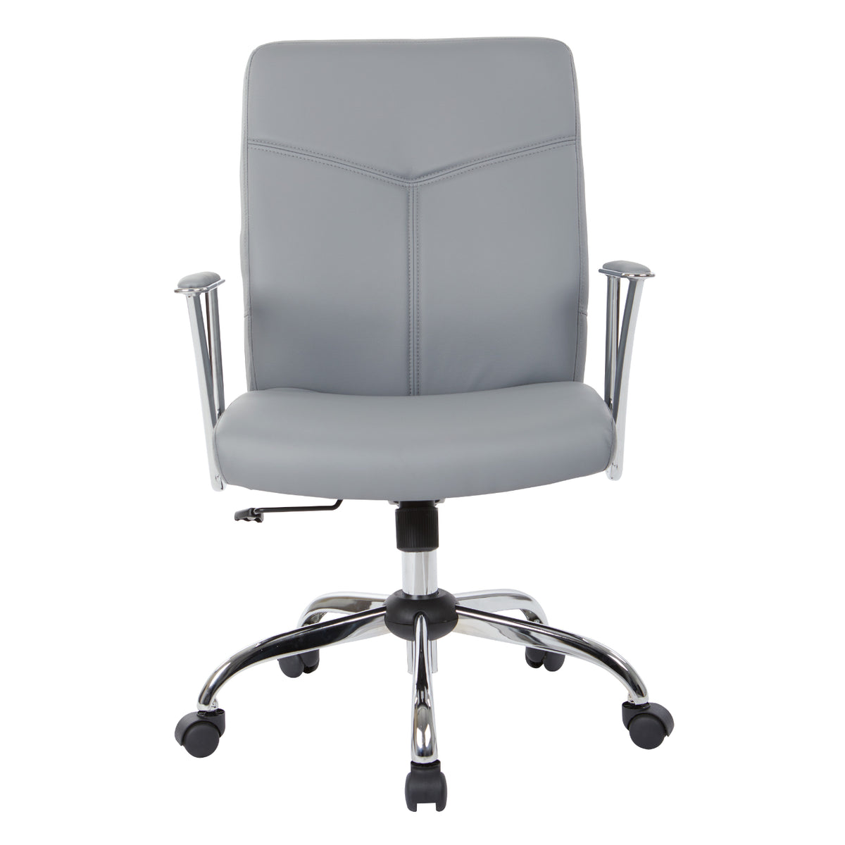 Faux Leather Chair with Padded Flip Arms and Chrome Finish Base