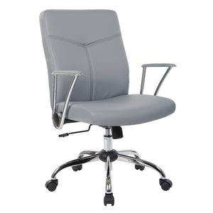 Faux Leather Chair with Padded Flip Arms and Chrome Finish Base