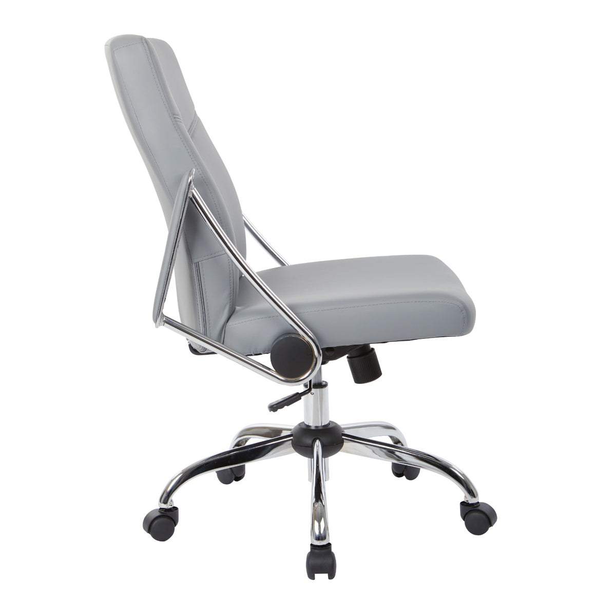 Faux Leather Chair with Padded Flip Arms and Chrome Finish Base