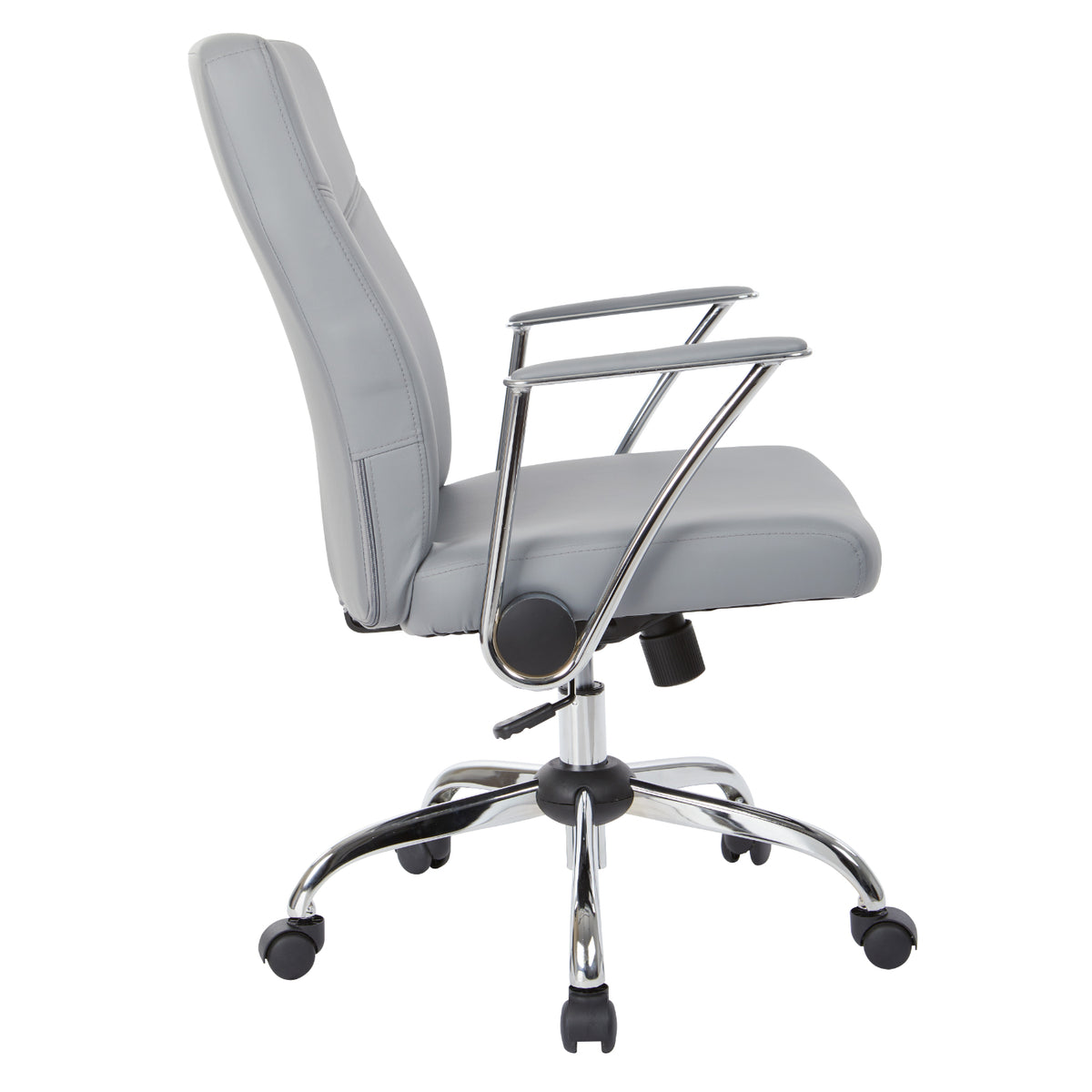 Faux Leather Chair with Padded Flip Arms and Chrome Finish Base