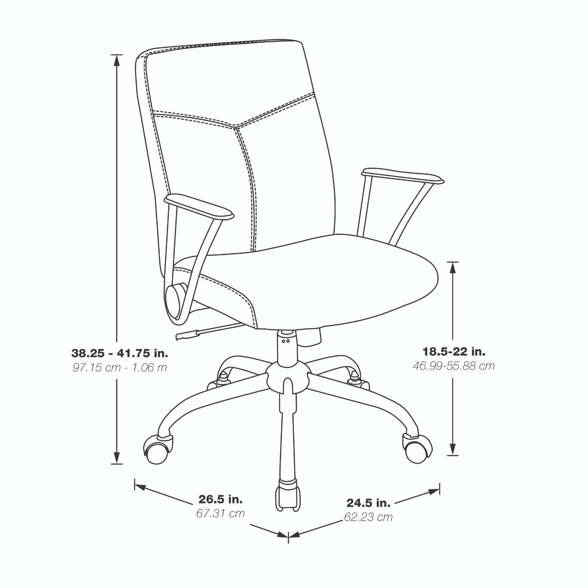 Faux Leather Chair with Padded Flip Arms and Chrome Finish Base