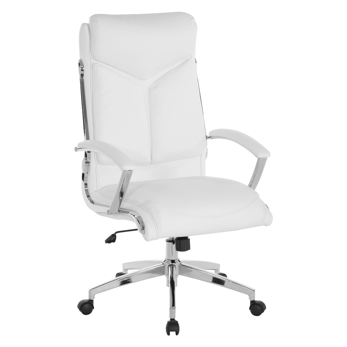 Executive Faux Leather High-Back Chair with Padded Arms and Chrome Finish Base