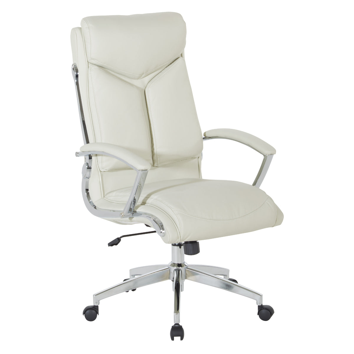 Executive Faux Leather High-Back Chair with Padded Arms and Chrome Finish Base