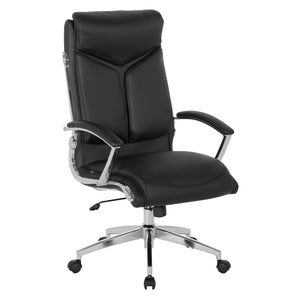 Executive Faux Leather High-Back Chair with Padded Arms and Chrome Finish Base