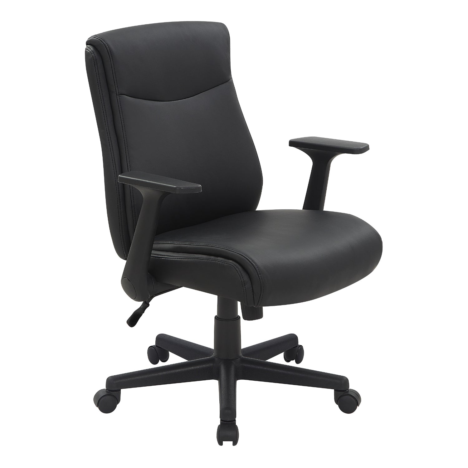 Mid-Back Faux Leather Manager’s Chair with Flip Up Arms and Nylon Base