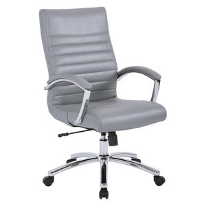 Executive Mid-Back Faux Leather Chair with Padded Arms and Chrome Finish Base