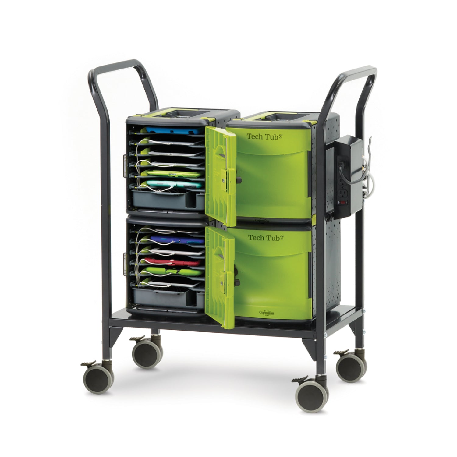 Tech Tub2® Modular Cart with 10 Port Hub (*for iPads® with USB-A ports), Holds 24 Devices