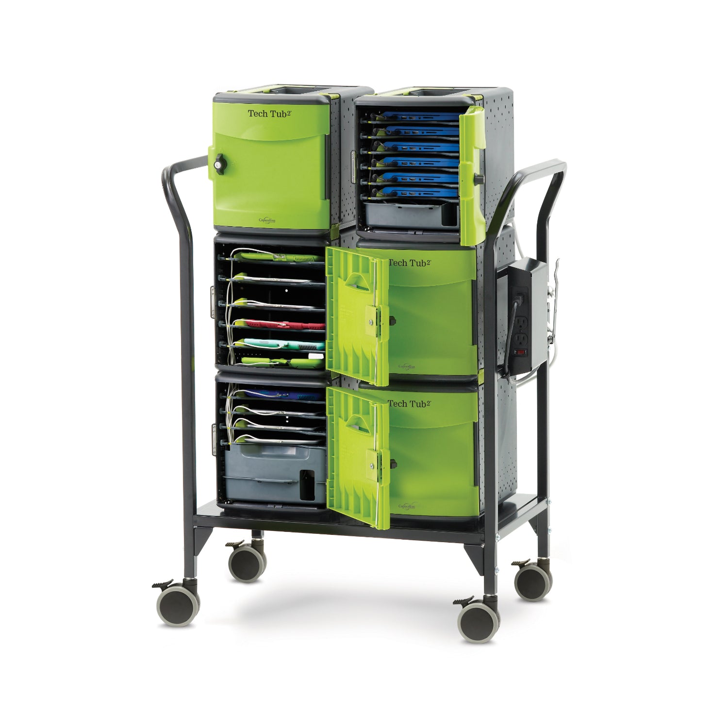 Tech Tub2® Modular Cart with 10 Port Hub (*for iPads® with USB-A ports), Holds 32 Devices