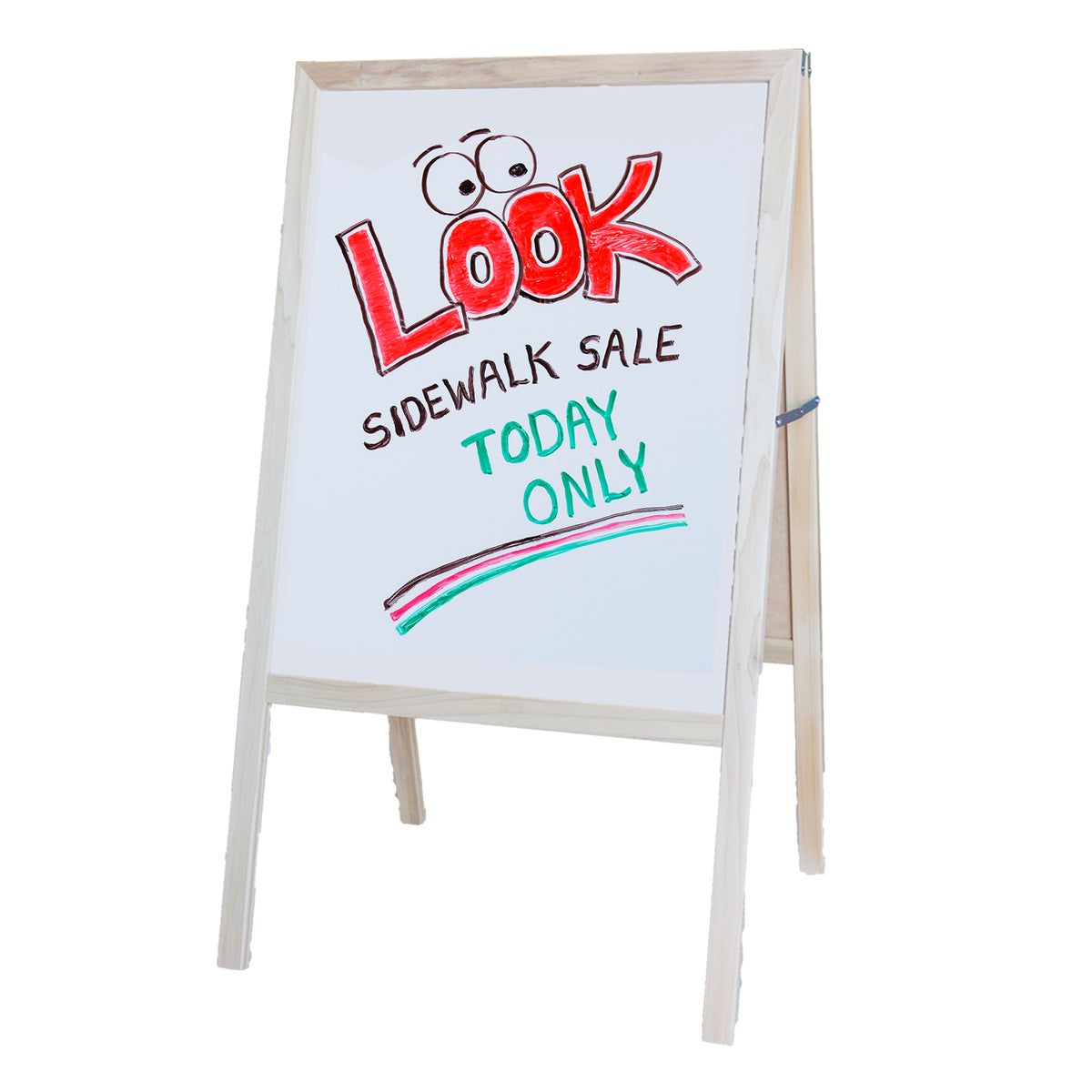 Flipside Products Marquee Easel, 42"H x 24"W, White Dry Erase/Black Chalkboard, Natural Finish