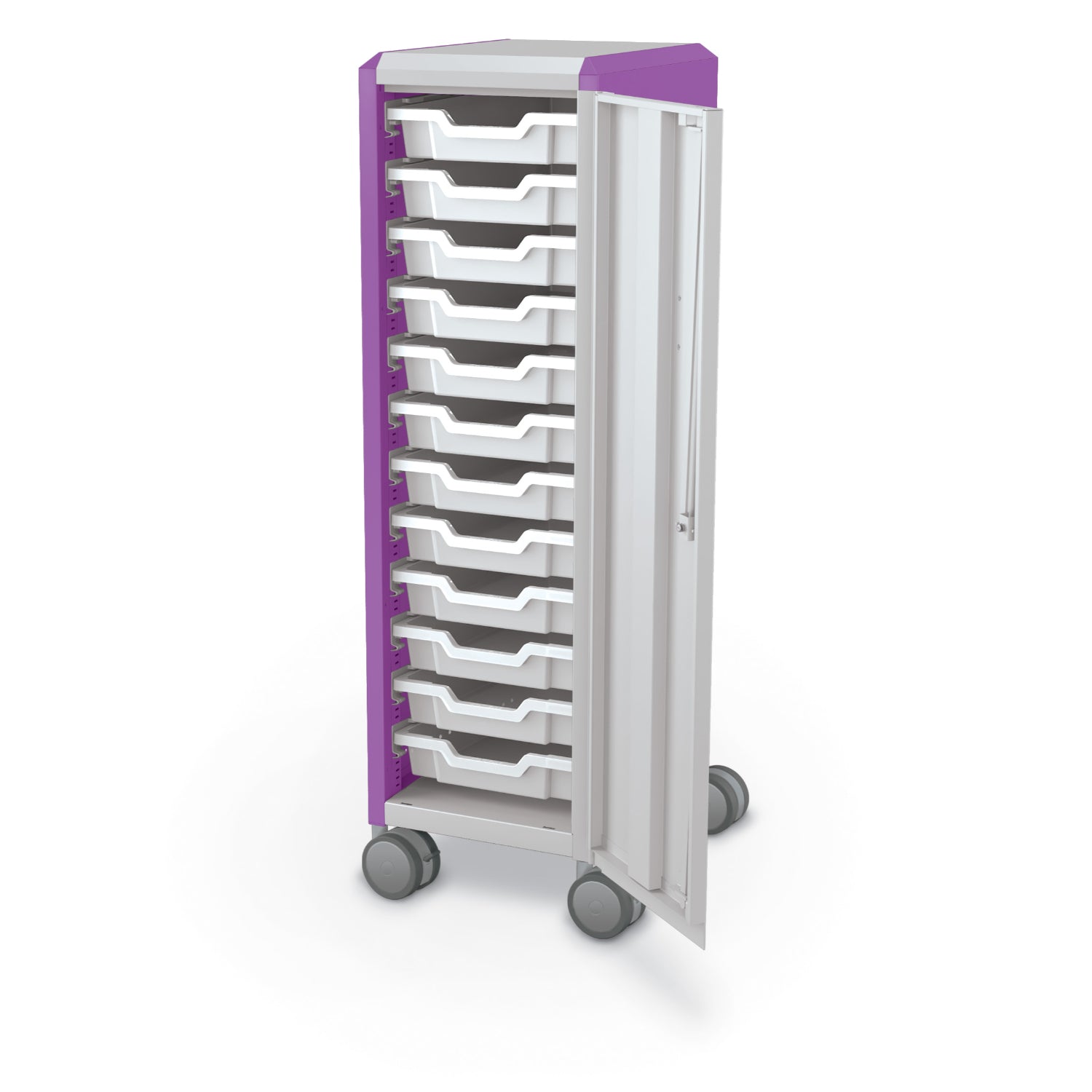 Compass Mini H3 Mobile Makerspace Tray Cabinet with Door, (12) 3" Trays