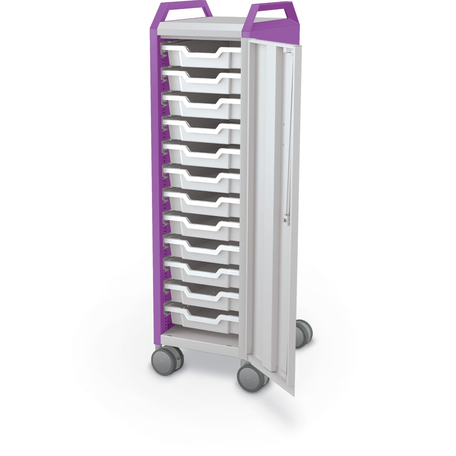 Compass Mini H3 Mobile Makerspace Tray Cabinet with Door and Handles, (12) 3" Trays