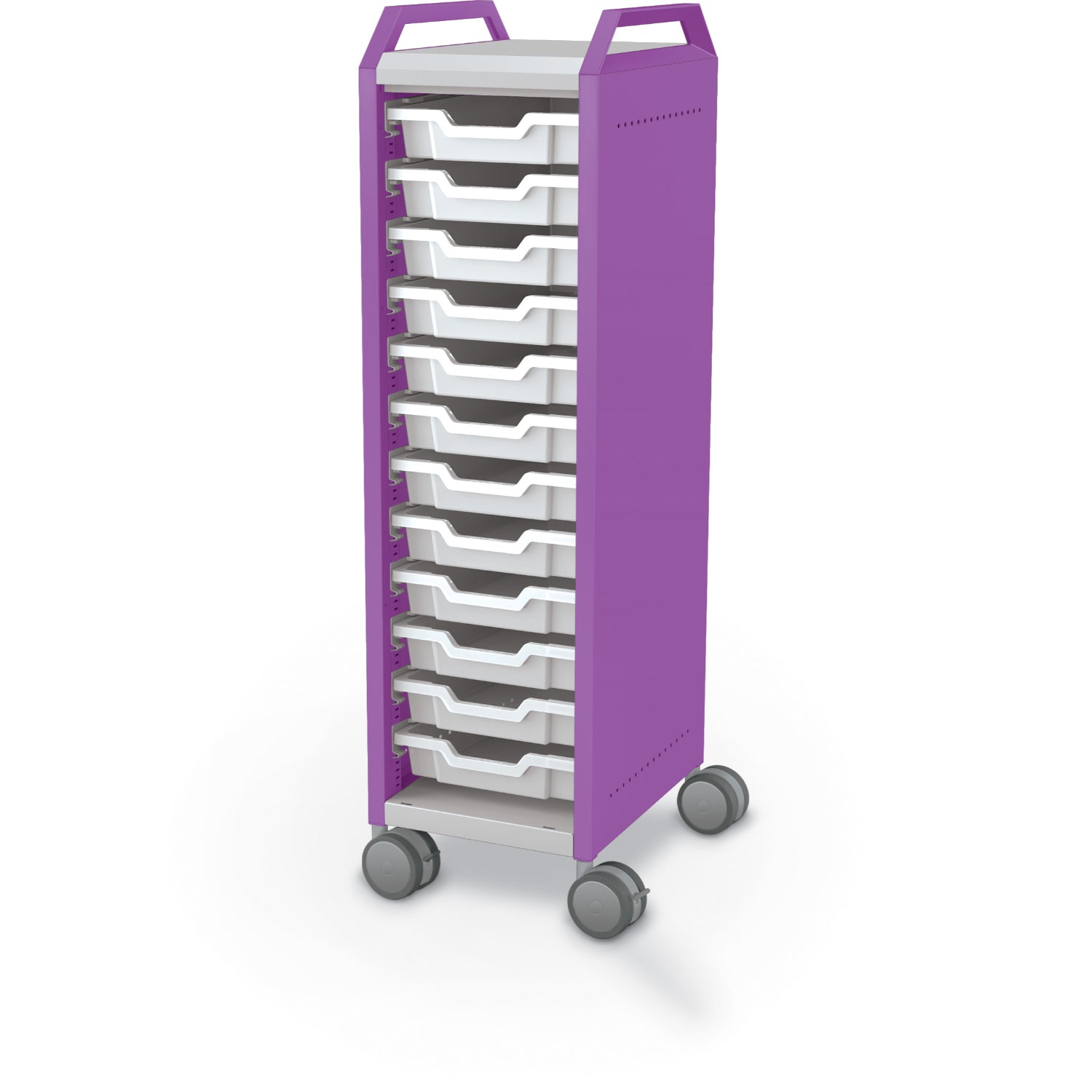 Compass Mini H3 Mobile Makerspace Open Tray Cabinet with Handles, (12) 3" Trays