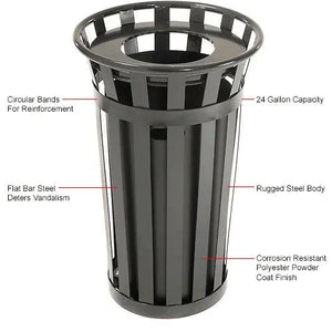 Global Industrial Outdoor Slatted Steel Receptacle, 24 Gallon Capacity, 23" x 36", Flat Lid