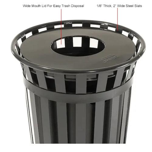Global Industrial Outdoor Slatted Steel Receptacle, 36 Gallon Capacity, 28" x 36", Flat Lid