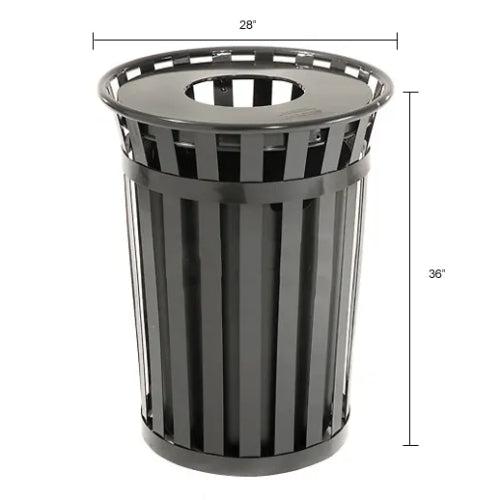 Global Industrial Outdoor Slatted Steel Receptacle, 36 Gallon Capacity, 28" x 36", Flat Lid